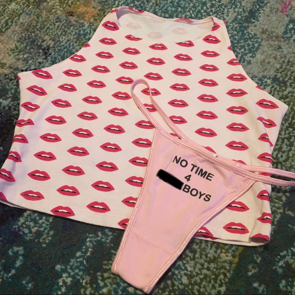 American Apparel crop top thong panty lewd rude ML